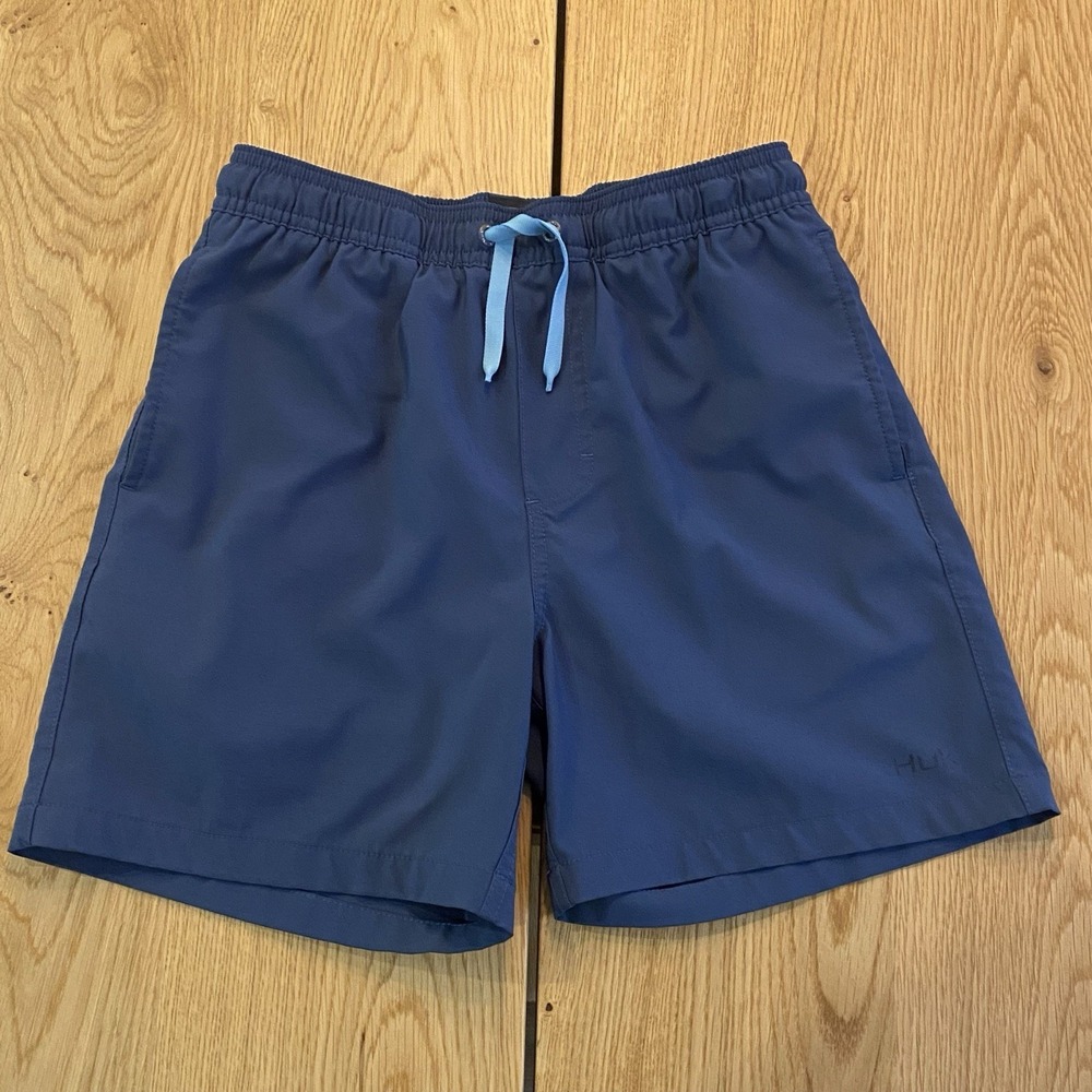 Huk fishing shorts Youth Large Blue Lined Swimming Hiking**
